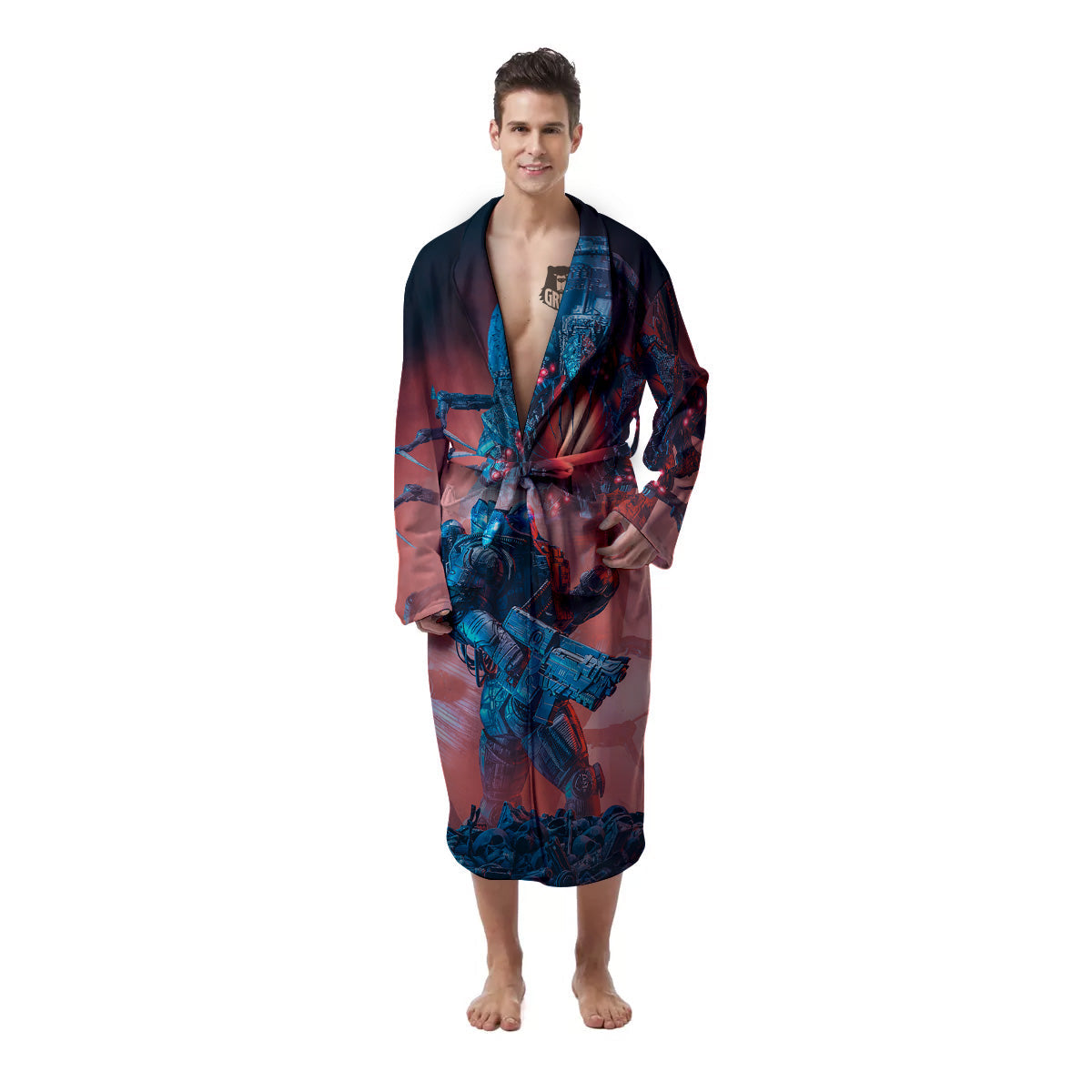 Hunting Alien Worm Print Men's Robe-grizzshop