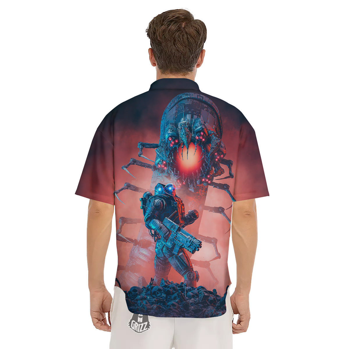 Hunting Alien Worm Print Men's Short Sleeve Shirts-grizzshop