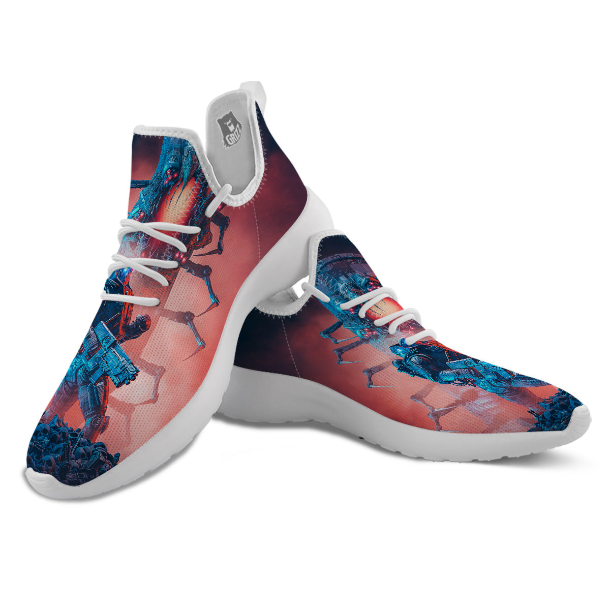 Hunting Alien Worm Print White Athletic Shoes-grizzshop
