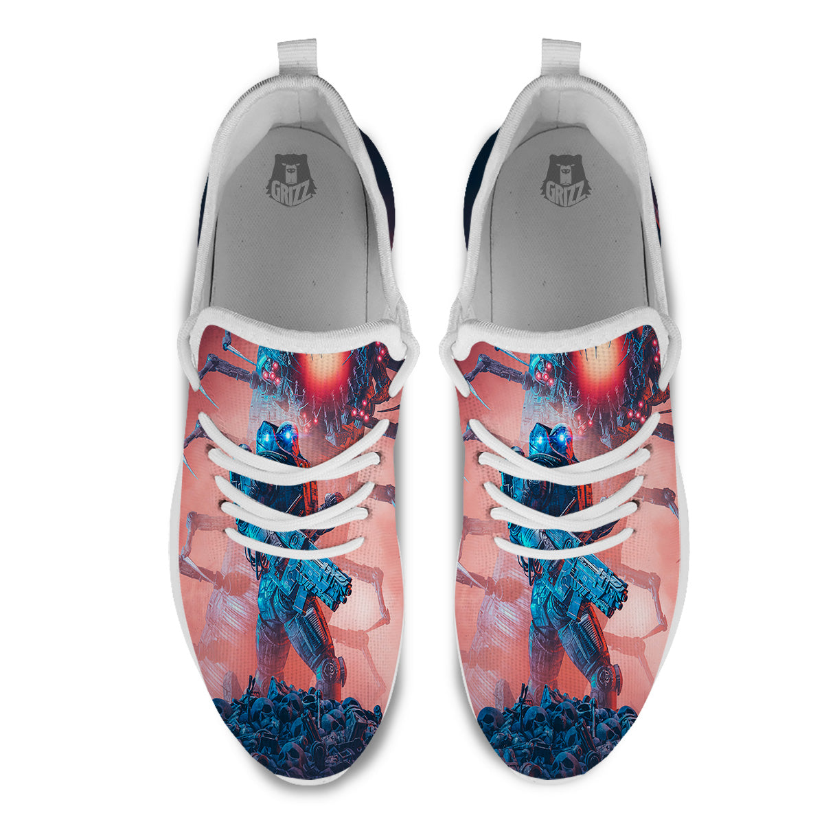 Hunting Alien Worm Print White Athletic Shoes-grizzshop