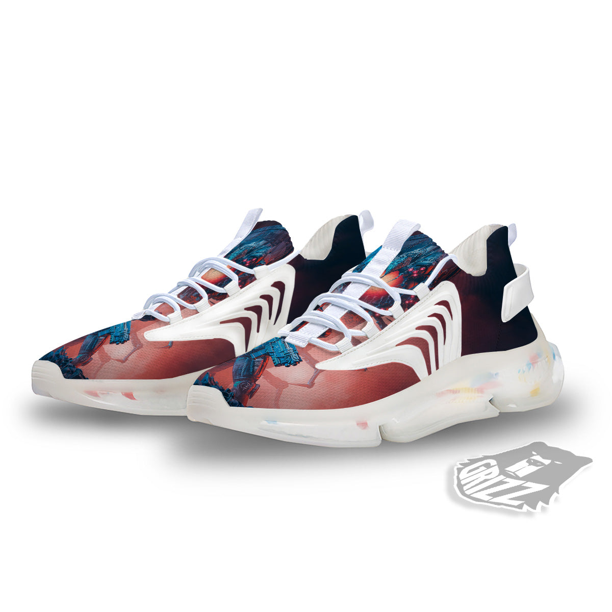 Hunting Alien Worm Print White Gym Shoes-grizzshop