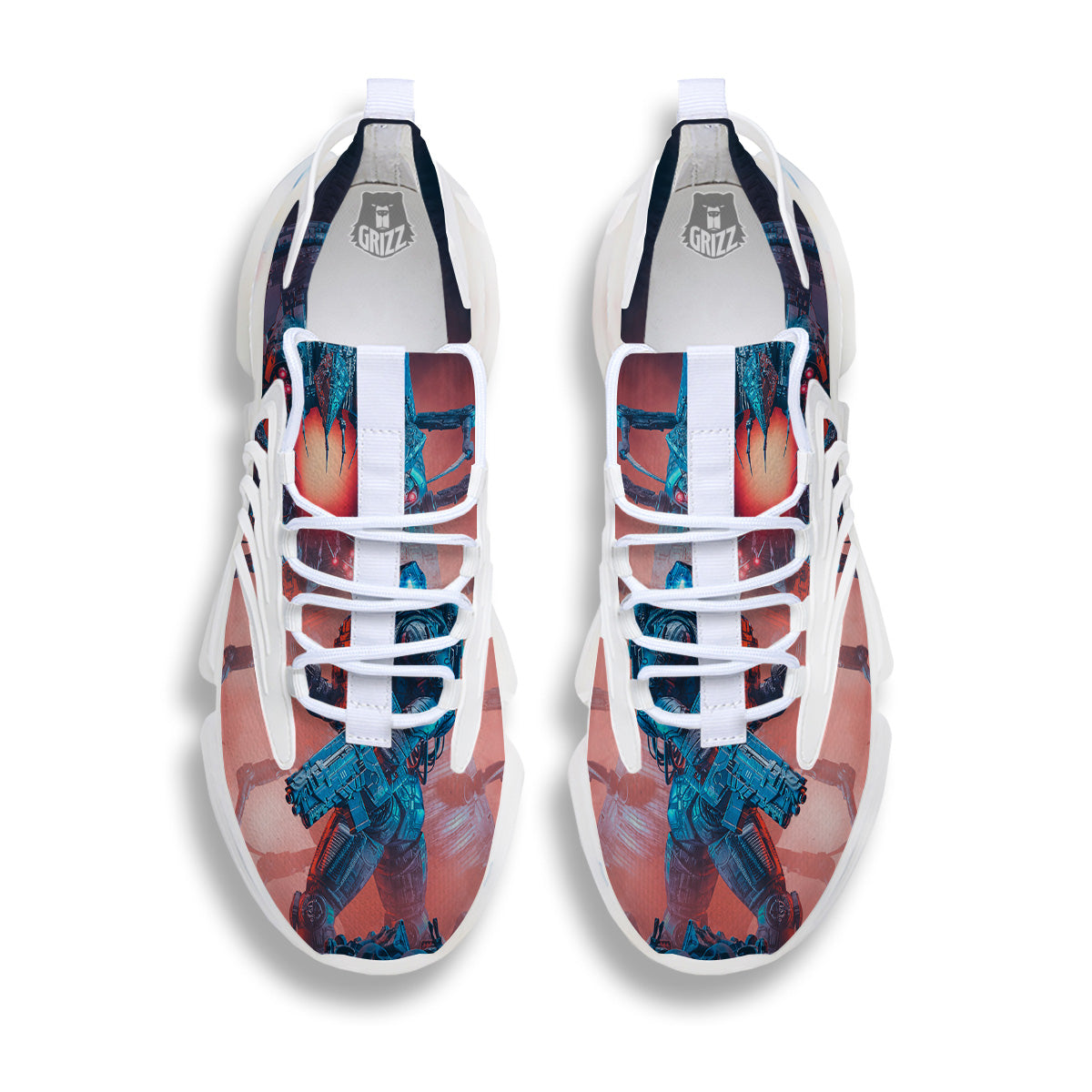 Hunting Alien Worm Print White Gym Shoes-grizzshop