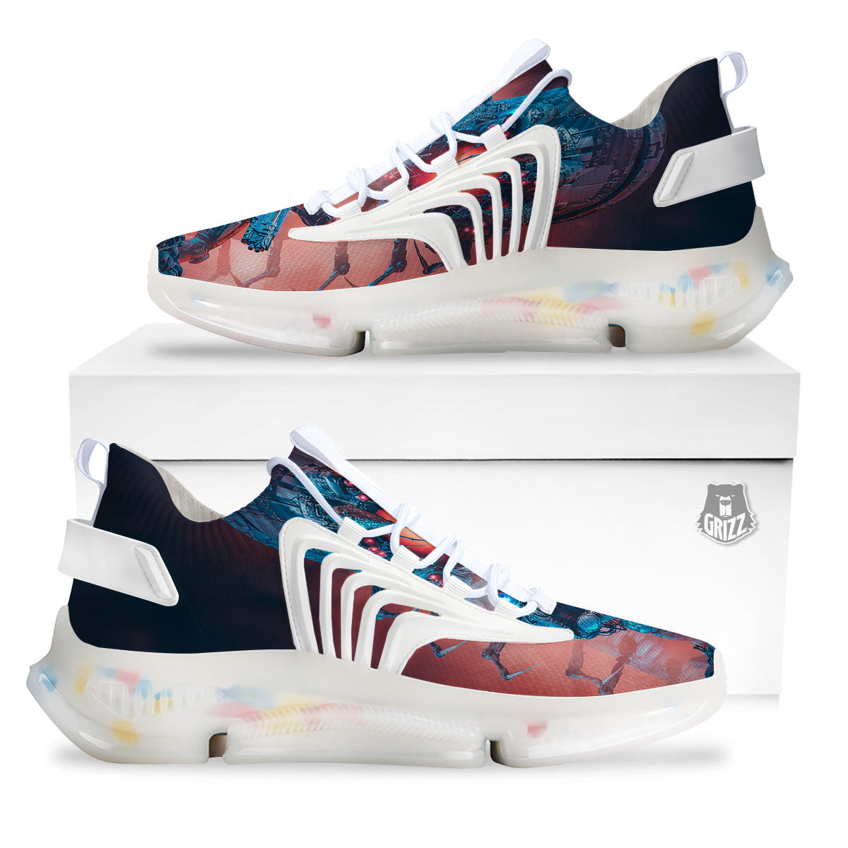Hunting Alien Worm Print White Gym Shoes-grizzshop