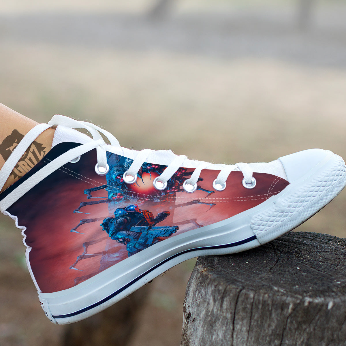 Hunting Alien Worm Print White High Top Shoes-grizzshop