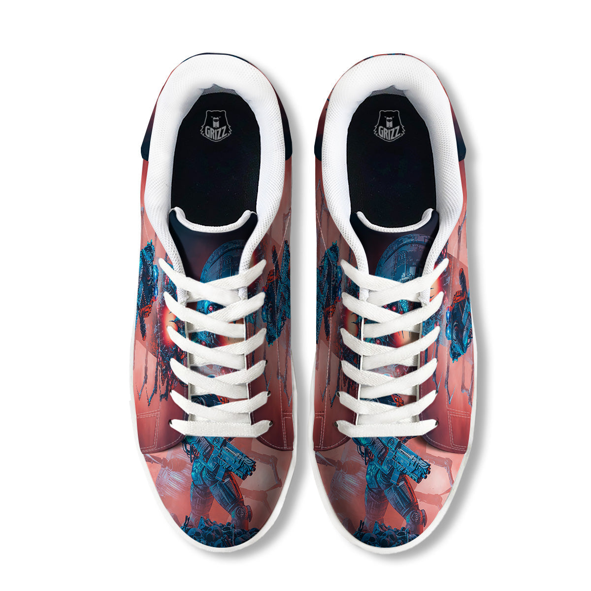 Hunting Alien Worm Print White Low Top Sneakers-grizzshop