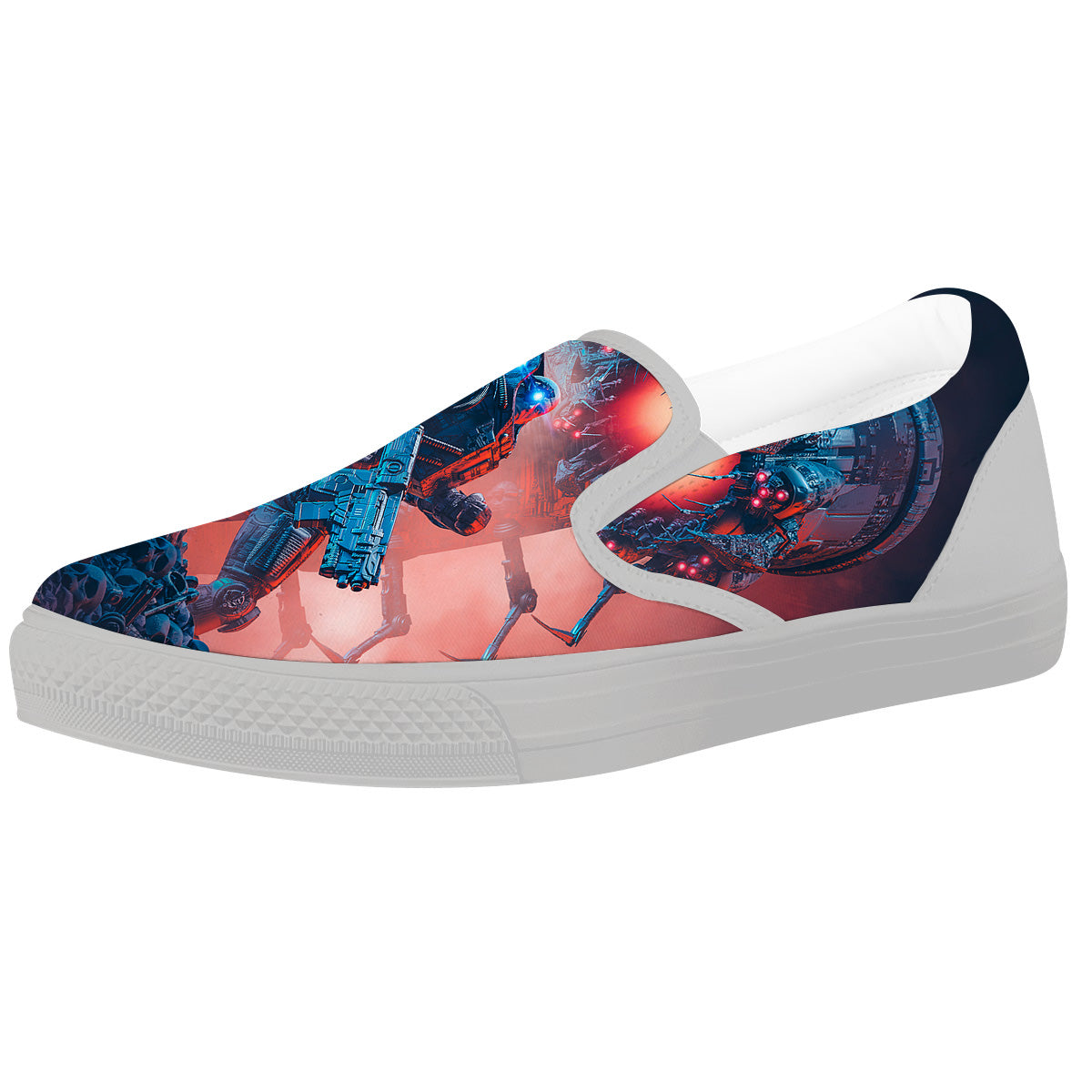 Hunting Alien Worm Print White Slip On Shoes-grizzshop