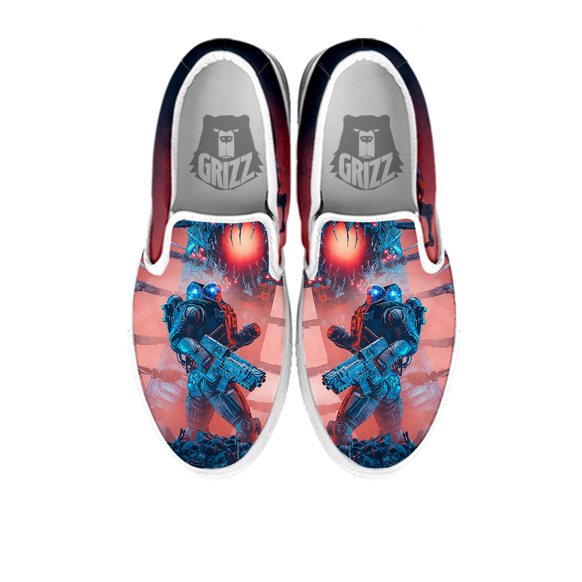 Hunting Alien Worm Print White Slip On Shoes-grizzshop
