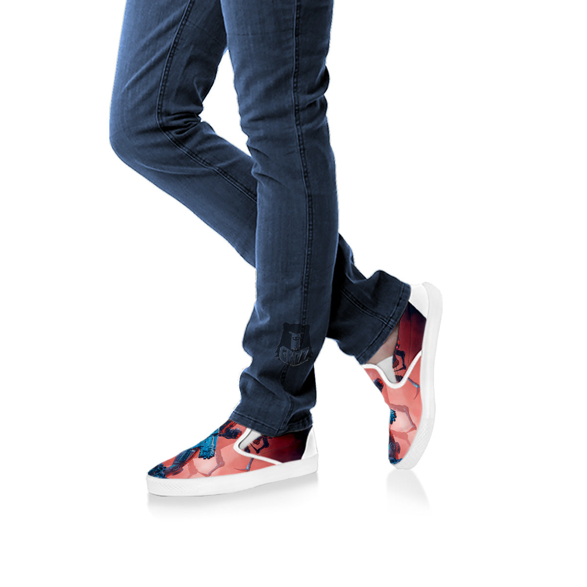 Hunting Alien Worm Print White Slip On Shoes-grizzshop