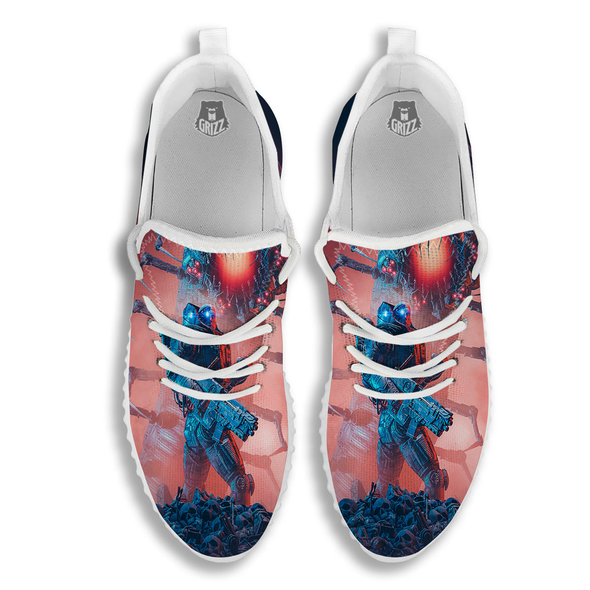 Hunting Alien Worm Print White Walking Shoes-grizzshop