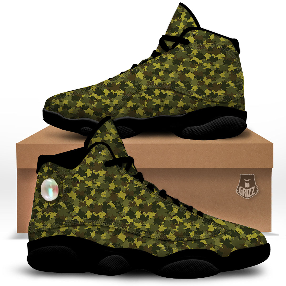 Hunting Camouflage Fall Leaves Print Black Basketball Shoes-grizzshop