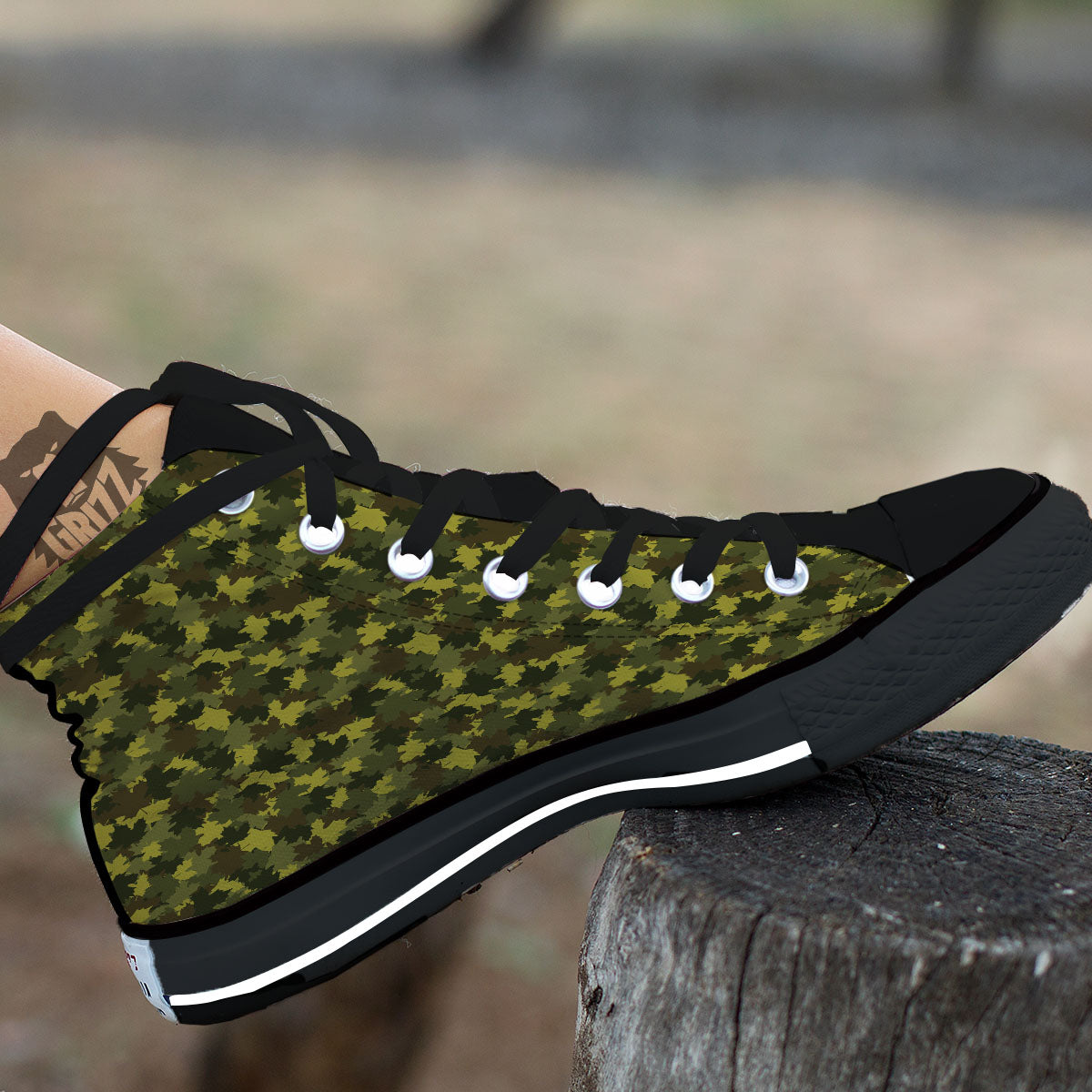 Hunting Camouflage Fall Leaves Print Black High Top Shoes-grizzshop