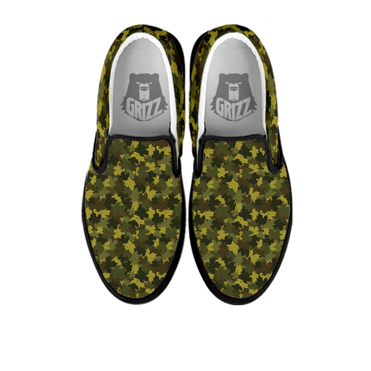 Hunting Camouflage Fall Leaves Print Black Slip On Shoes-grizzshop