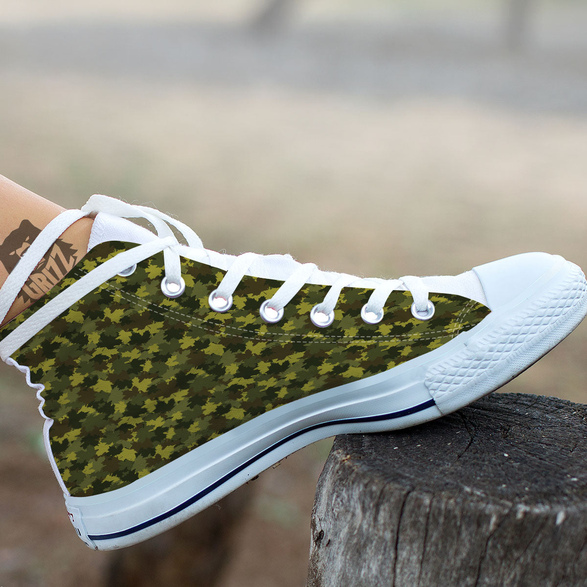 Hunting Camouflage Fall Leaves Print White High Top Shoes-grizzshop