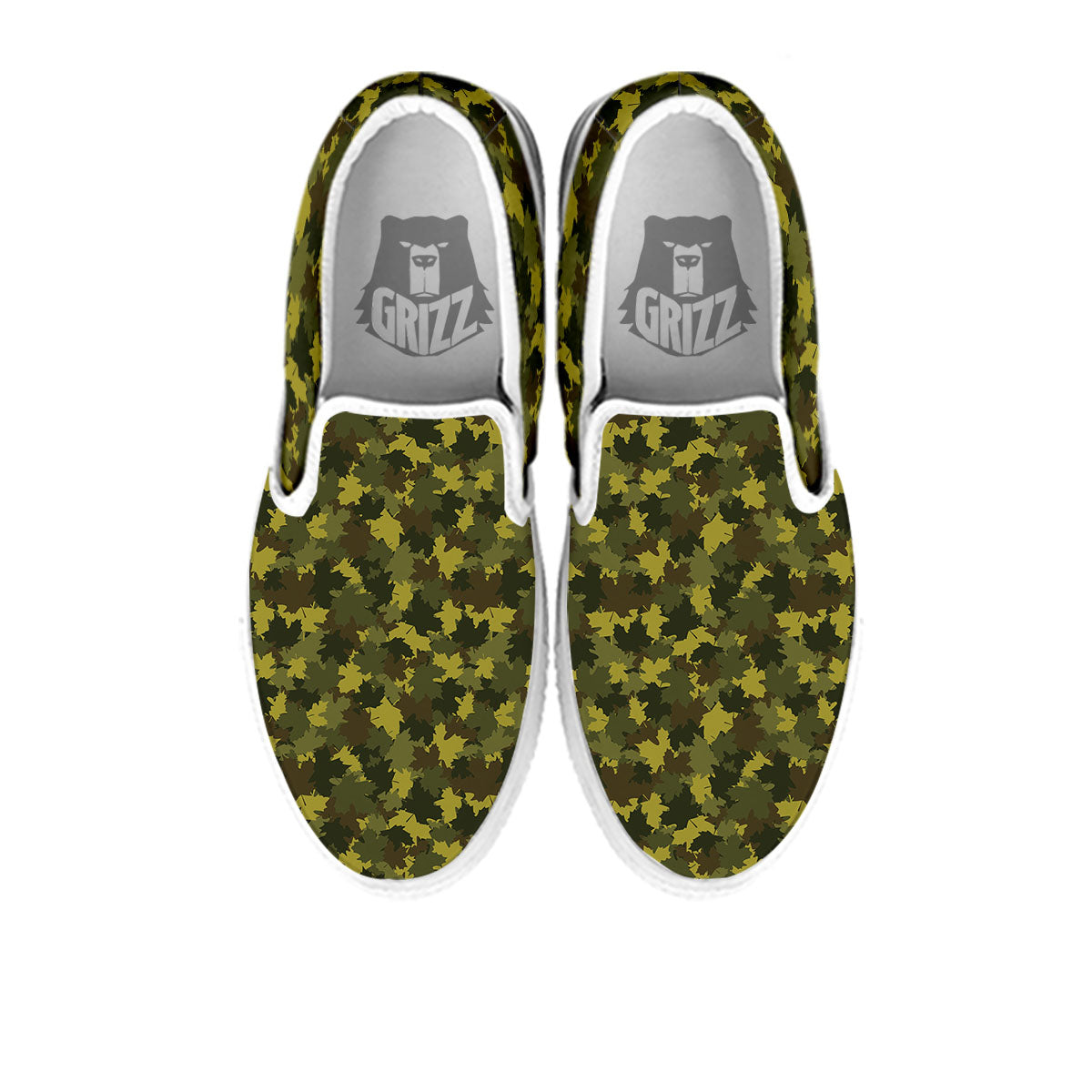 Hunting Camouflage Fall Leaves Print White Slip On Shoes-grizzshop