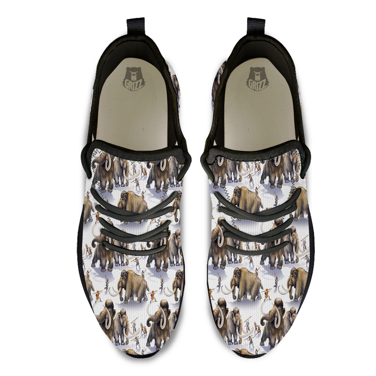 Hunting Mammoth Print Pattern Black Athletic Shoes-grizzshop