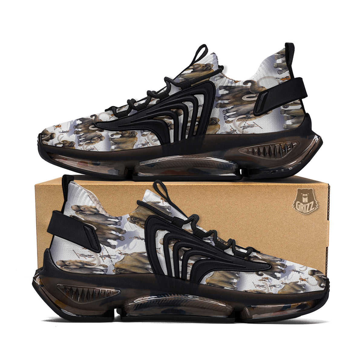 Hunting Mammoth Print Pattern Black Gym Shoes-grizzshop