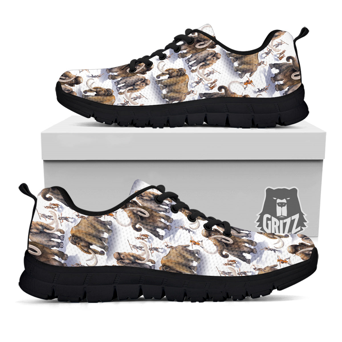 Hunting Mammoth Print Pattern Black Sneaker-grizzshop