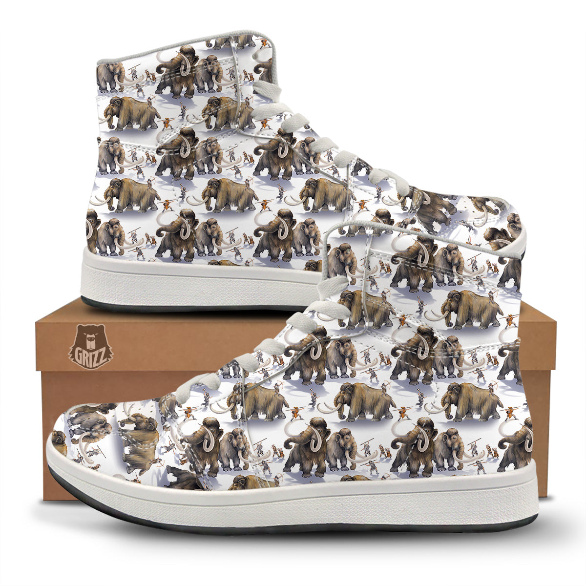Hunting Mammoth Print Pattern High Top Sneakers-grizzshop