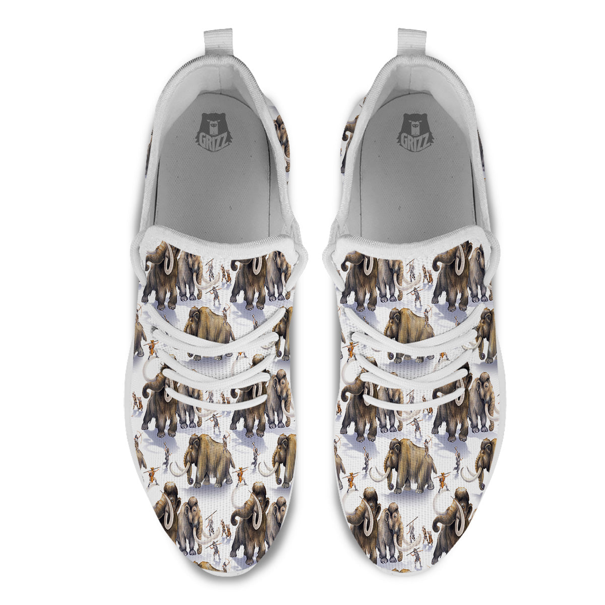Hunting Mammoth Print Pattern White Athletic Shoes-grizzshop