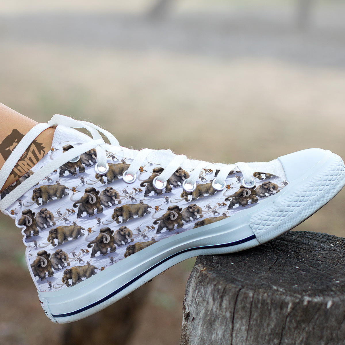 Hunting Mammoth Print Pattern White High Top Shoes-grizzshop