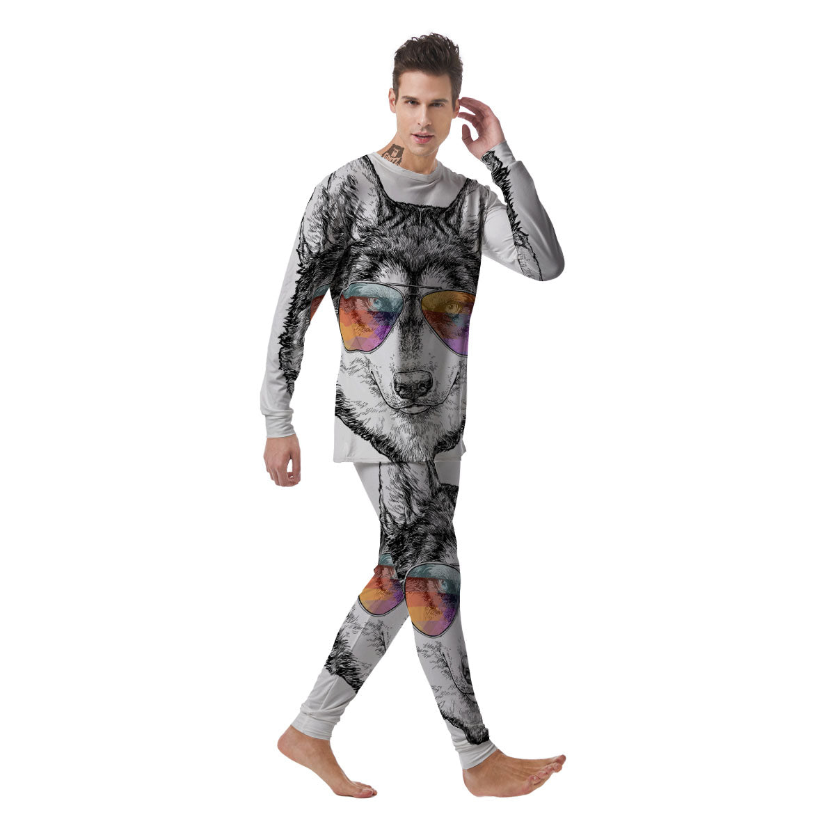 Husky Hippie Siberian Print Men's Pajamas-grizzshop