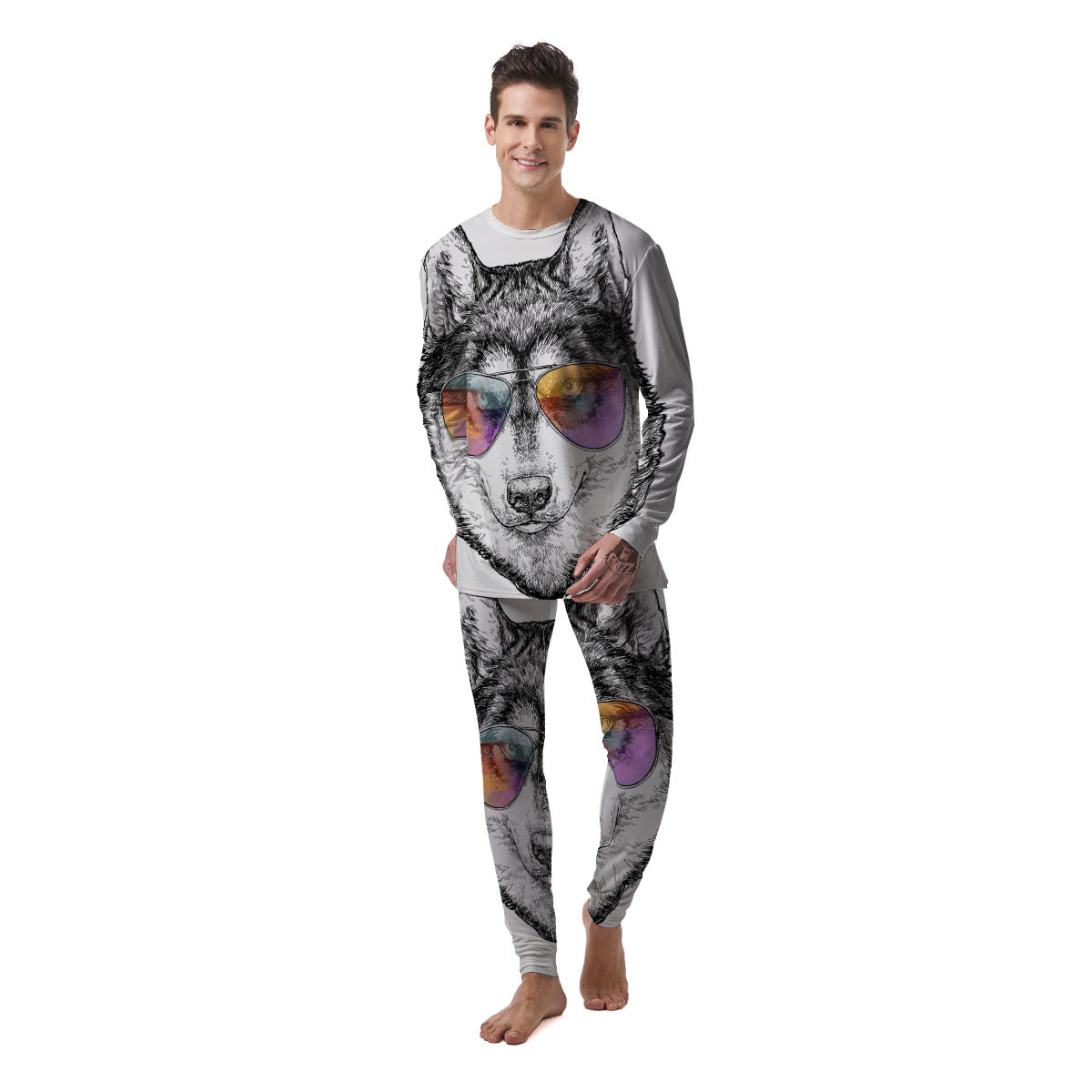 Husky Hippie Siberian Print Men's Pajamas-grizzshop