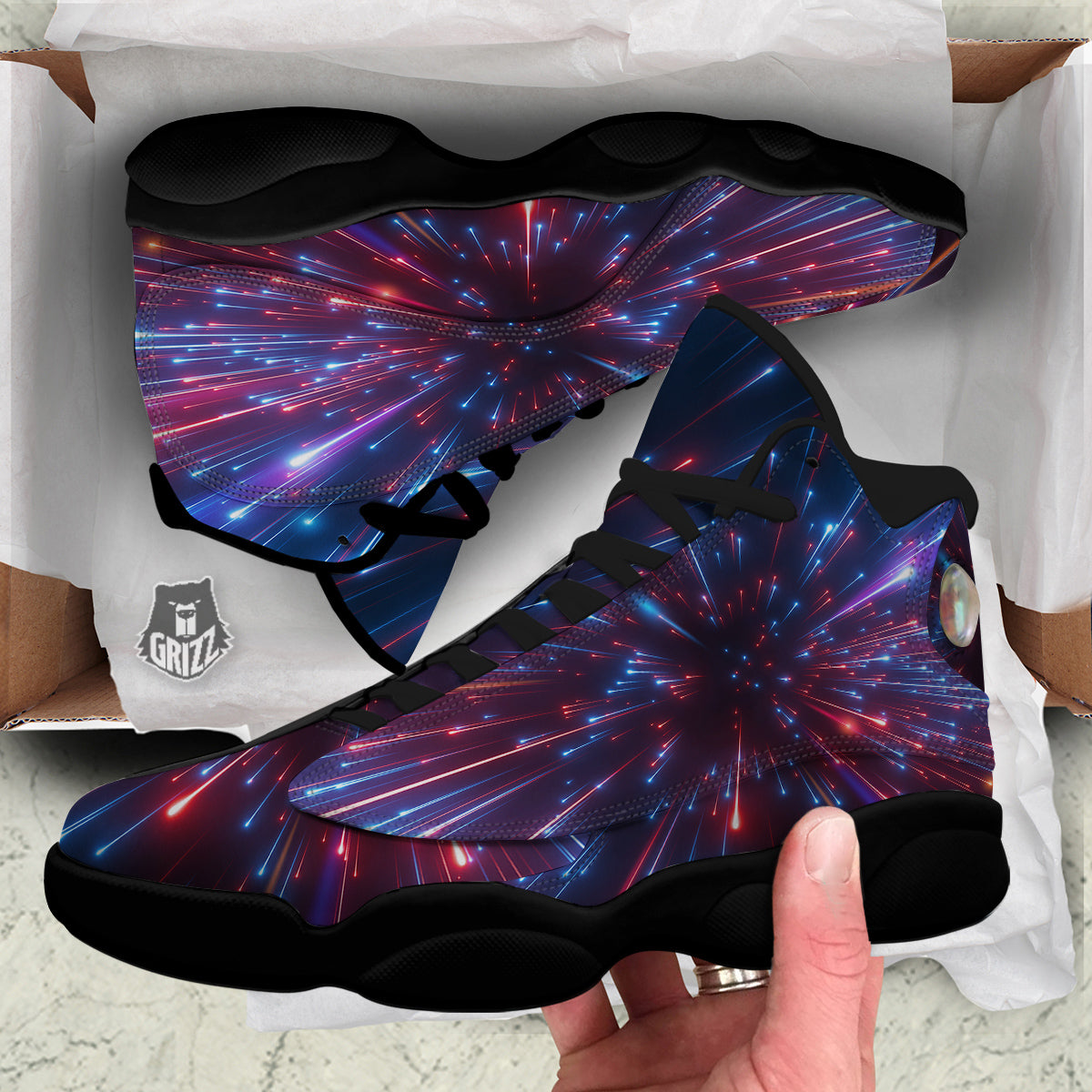 Hyperspace Cosmic Print Black Basketball Shoes-grizzshop