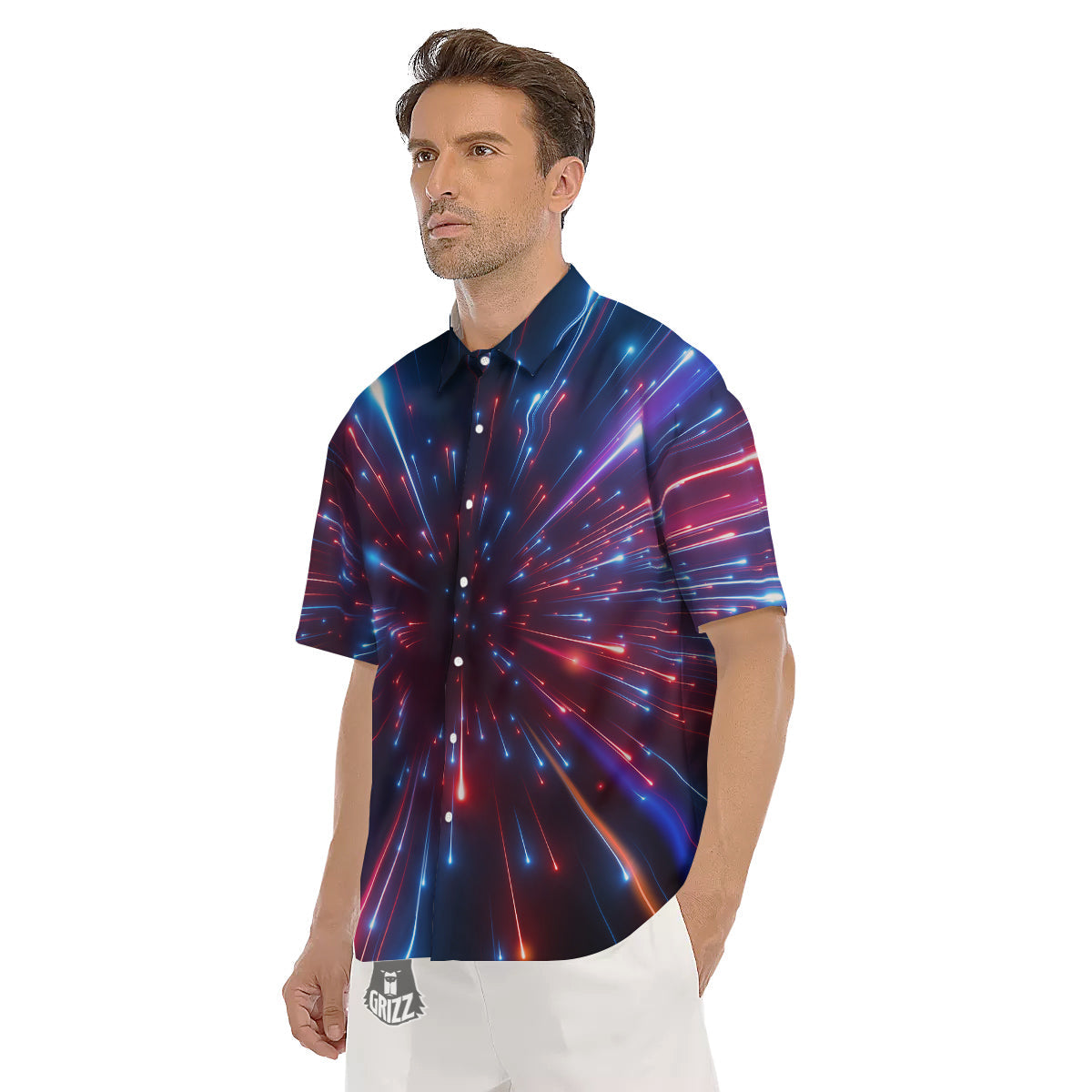 Hyperspace Cosmic Print Men's Short Sleeve Shirts-grizzshop
