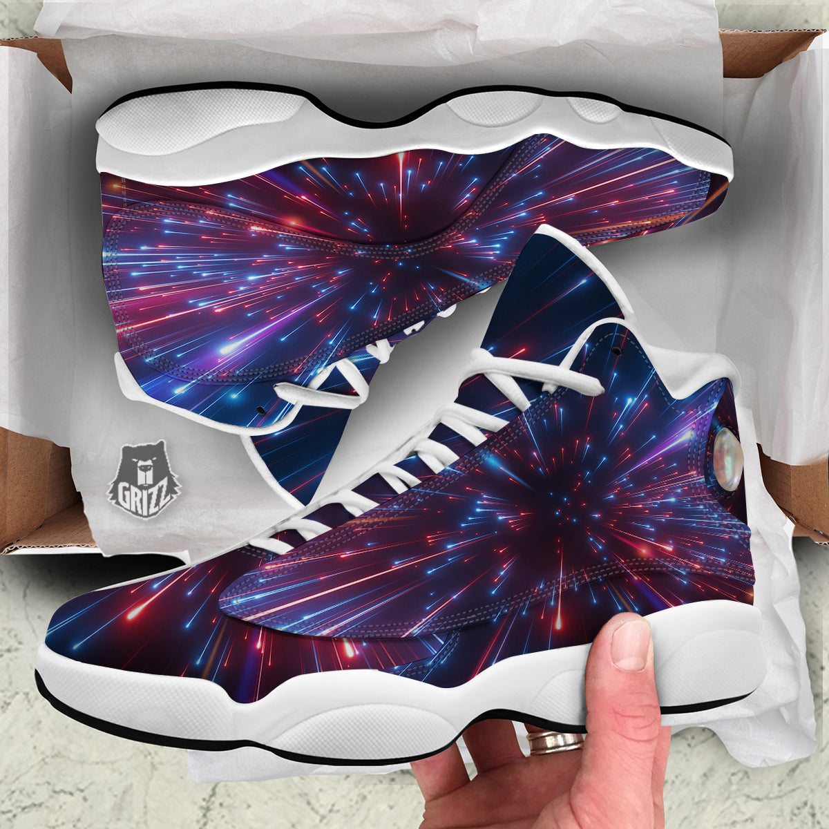Hyperspace Cosmic Print White Basketball Shoes-grizzshop