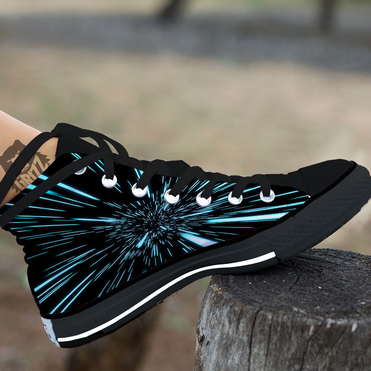 Hyperspace Galaxy Print Black High Top Shoes-grizzshop