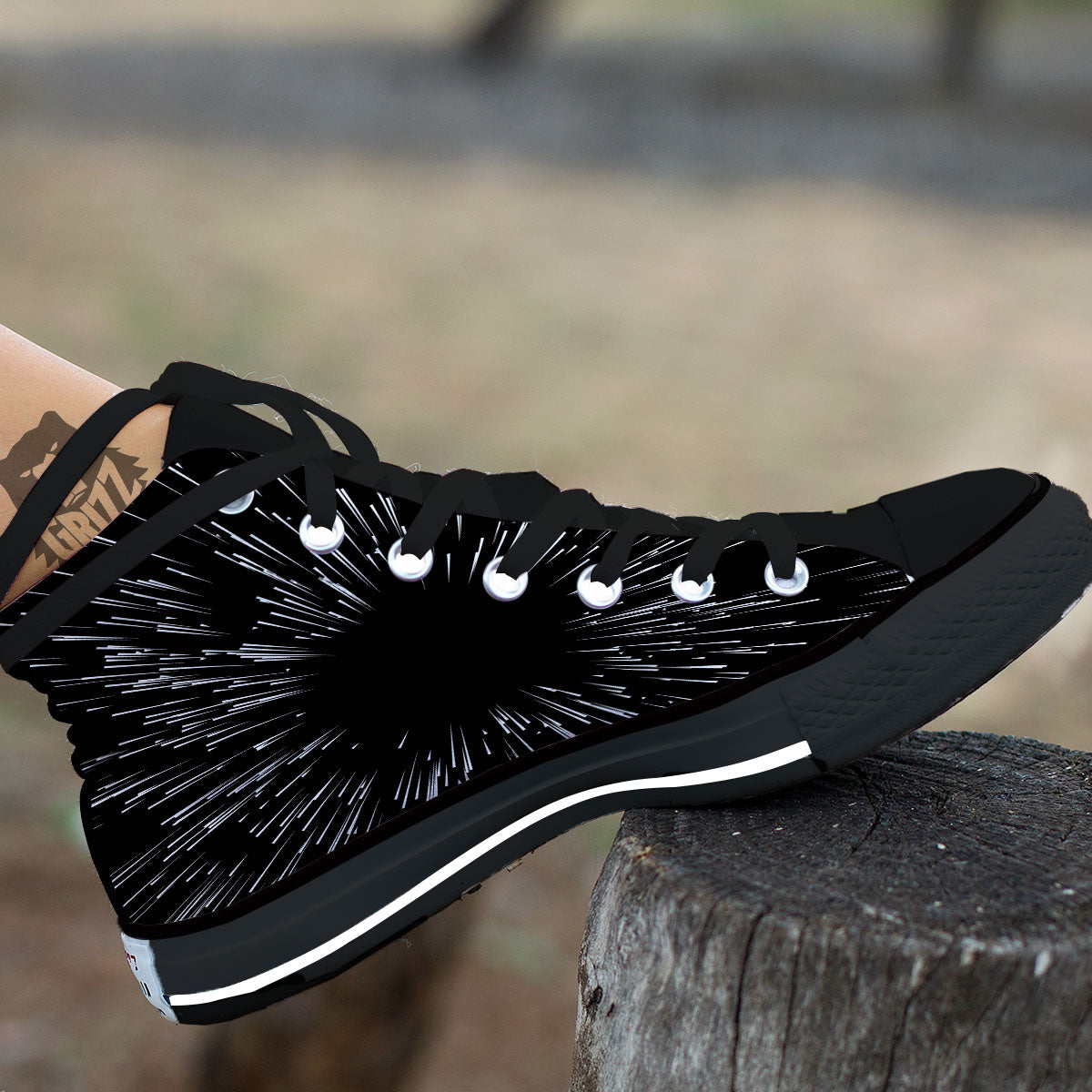 Hyperspace White And Black Print Black High Top Shoes-grizzshop
