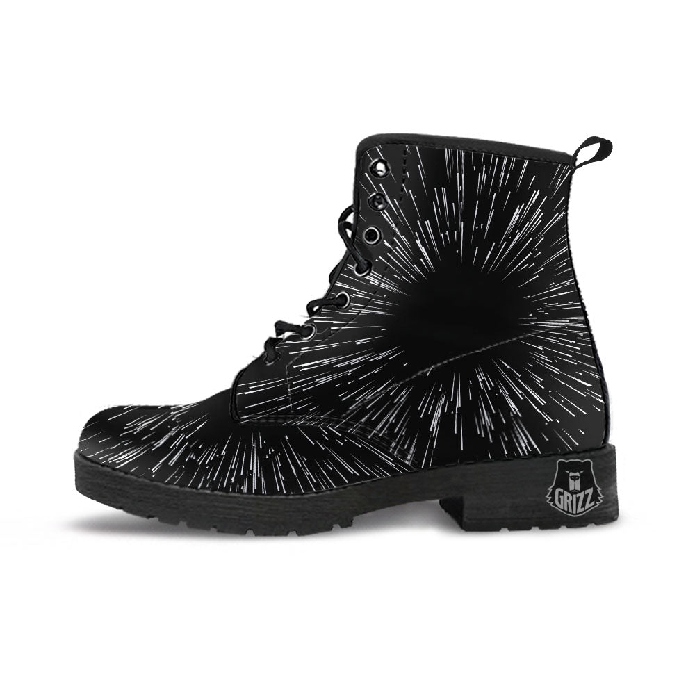 Hyperspace White And Black Print Leather Boots-grizzshop