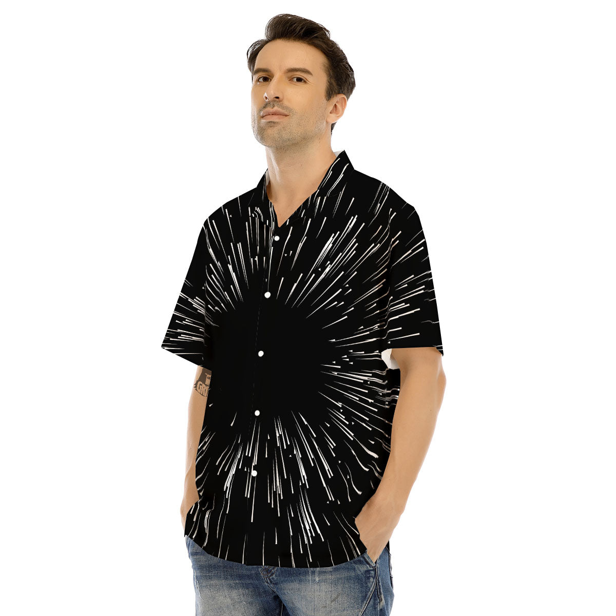 Hyperspace White And Black Print Men's Hawaiian Shirt-grizzshop