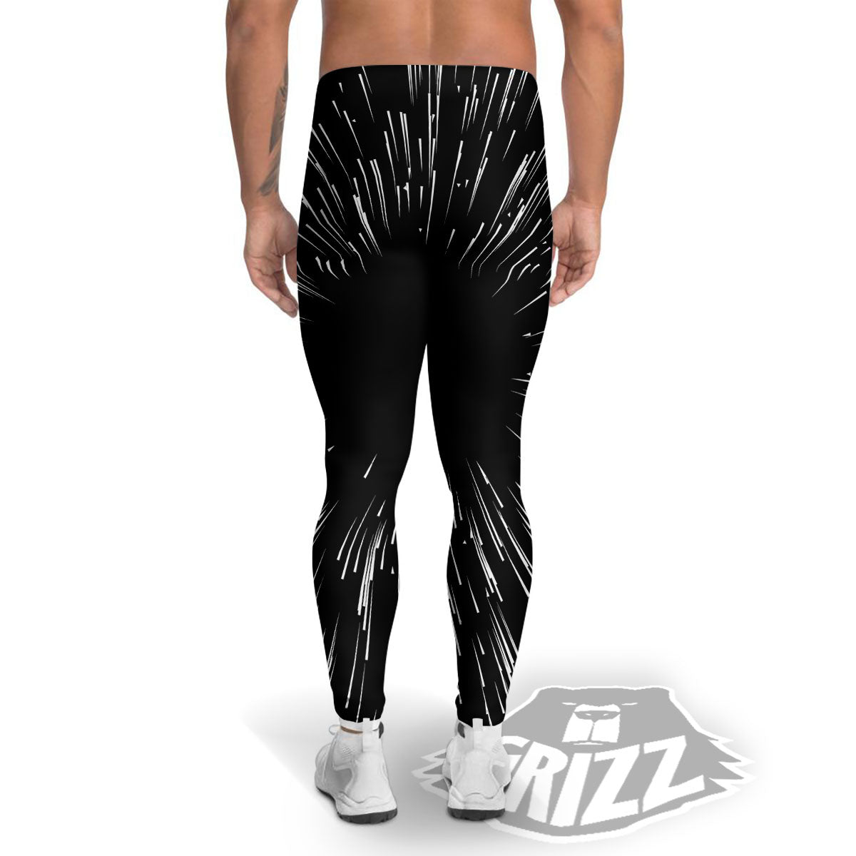 Hyperspace White And Black Print Men's Leggings-grizzshop