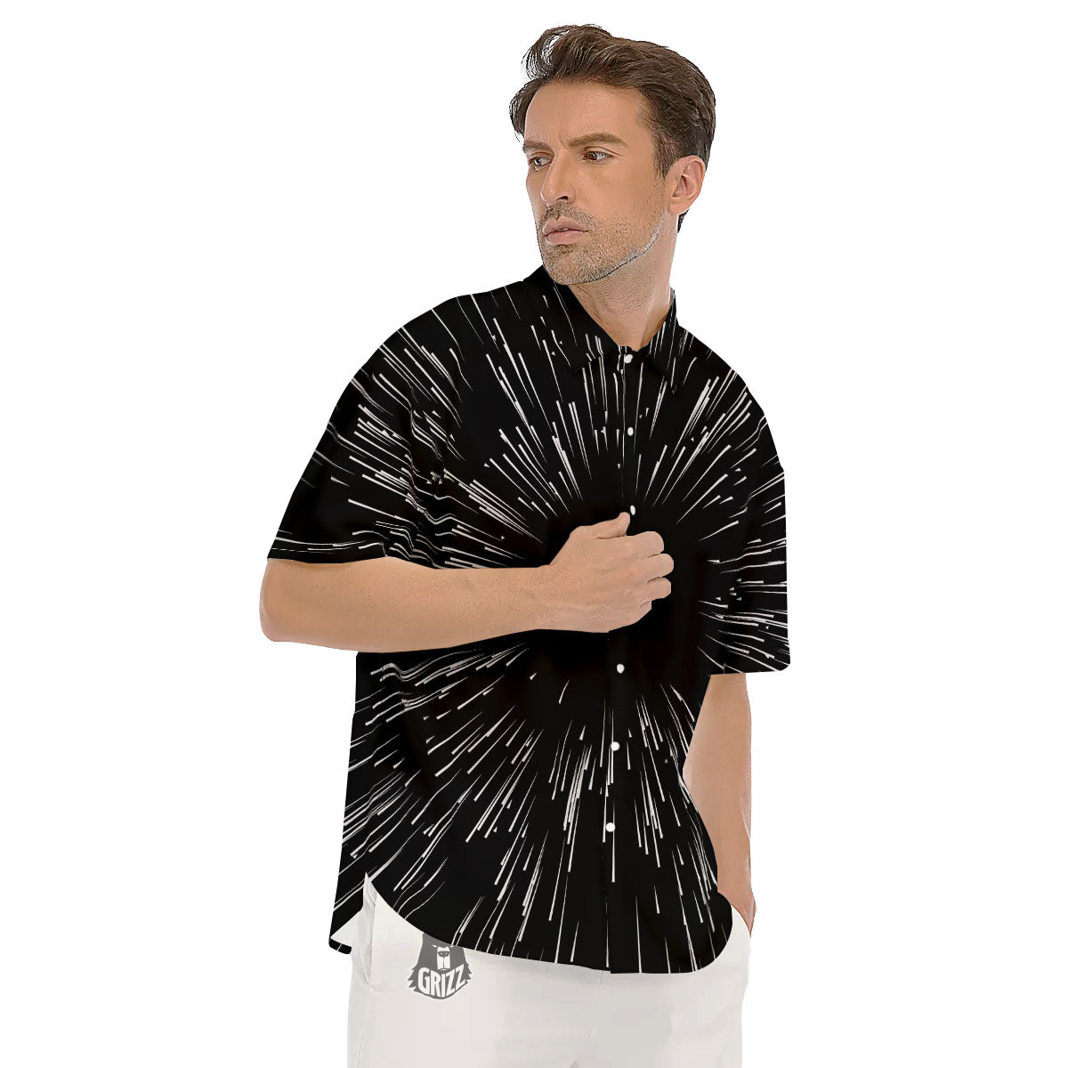 Hyperspace White And Black Print Men's Short Sleeve Shirts-grizzshop