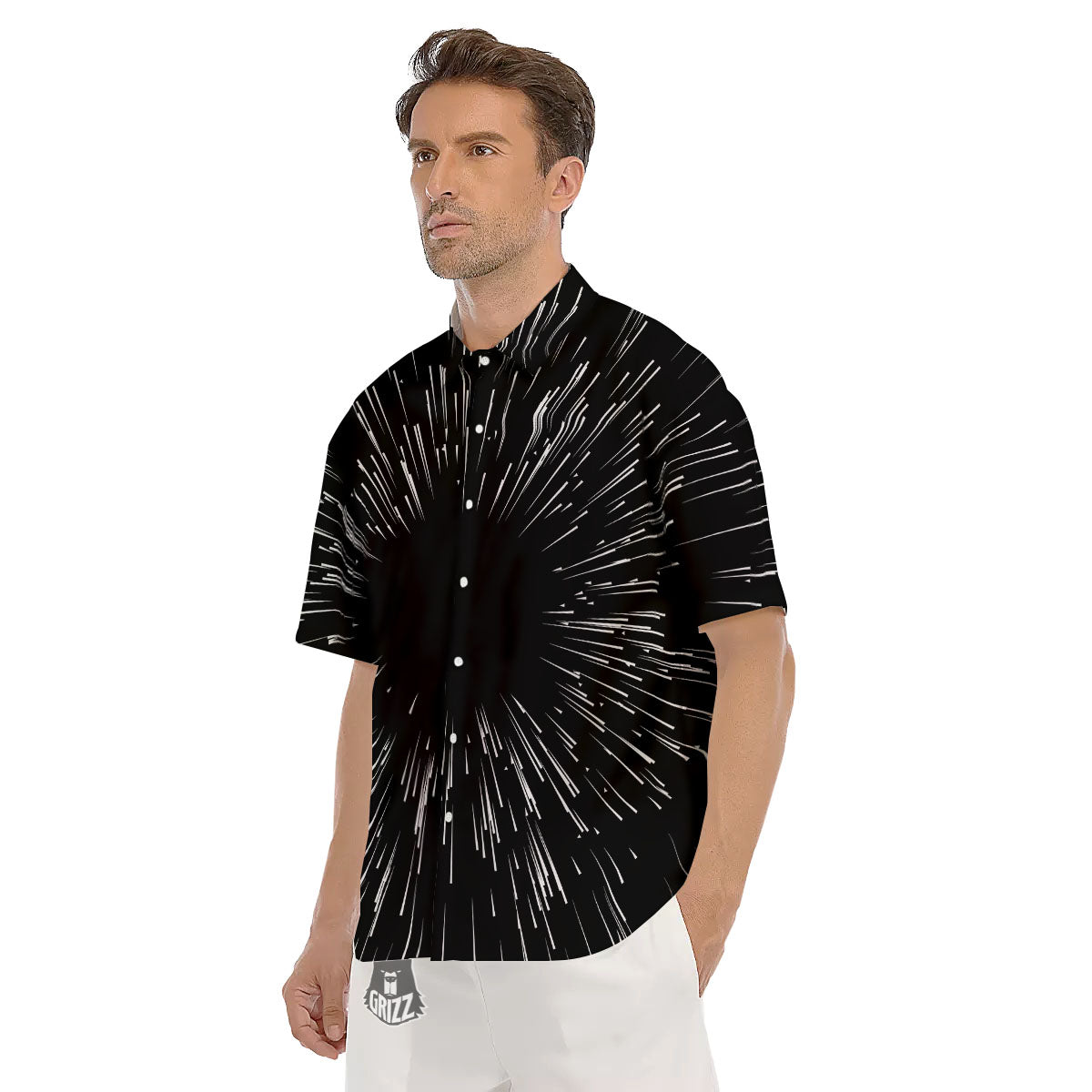 Hyperspace White And Black Print Men's Short Sleeve Shirts-grizzshop