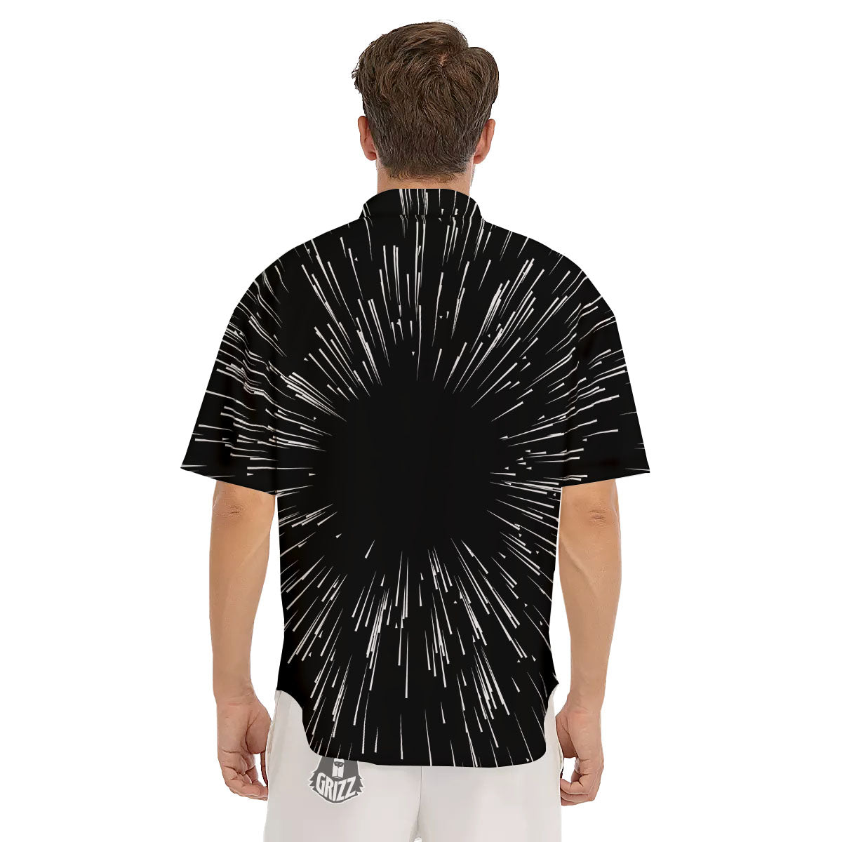 Hyperspace White And Black Print Men's Short Sleeve Shirts-grizzshop