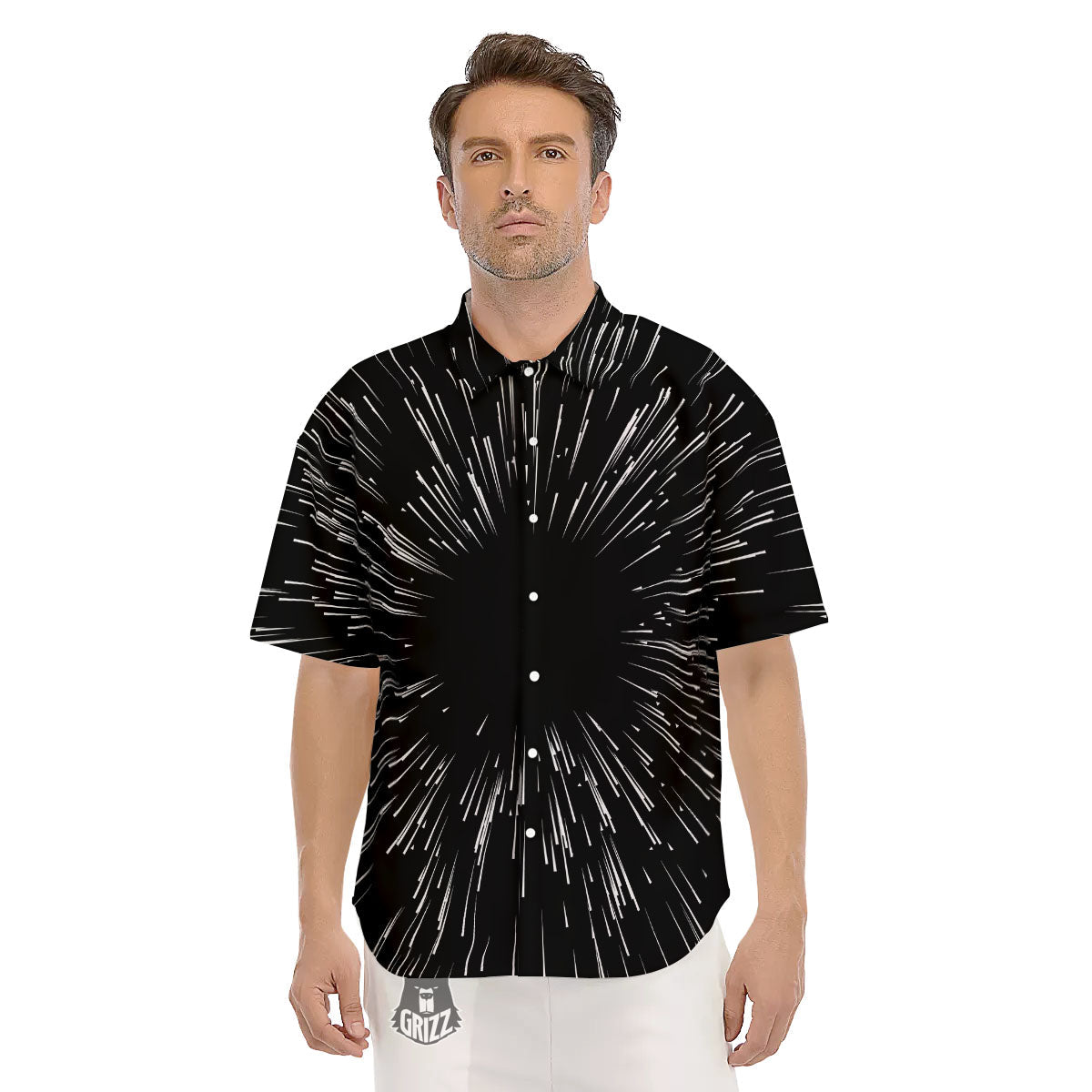 Hyperspace White And Black Print Men's Short Sleeve Shirts-grizzshop