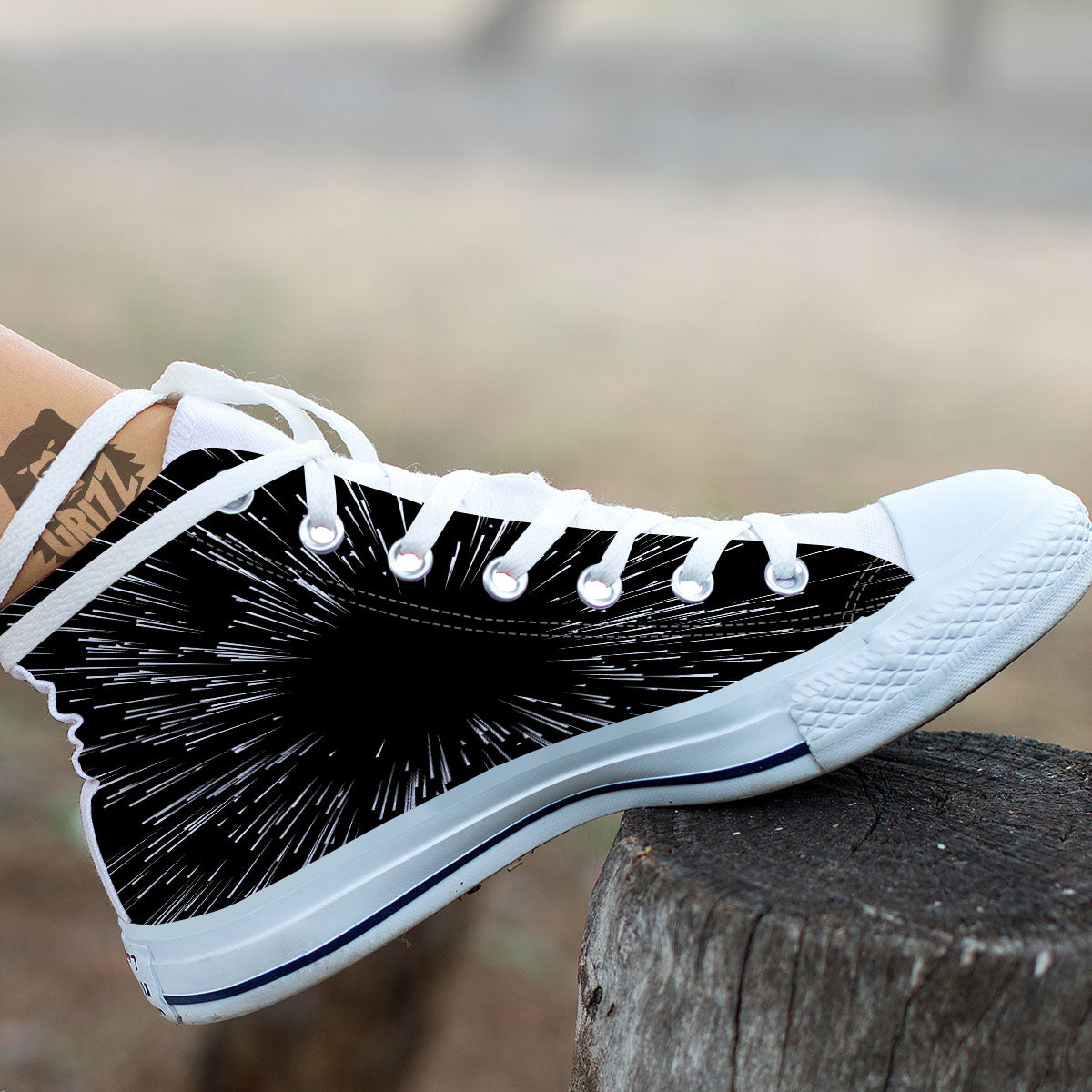 Hyperspace White And Black Print White High Top Shoes-grizzshop