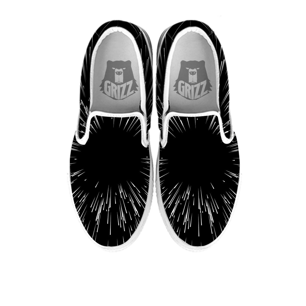 Hyperspace White And Black Print White Slip On Shoes-grizzshop