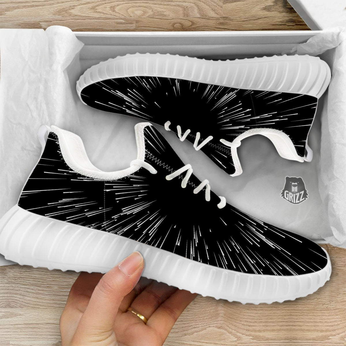 Hyperspace White And Black Print White Walking Shoes-grizzshop