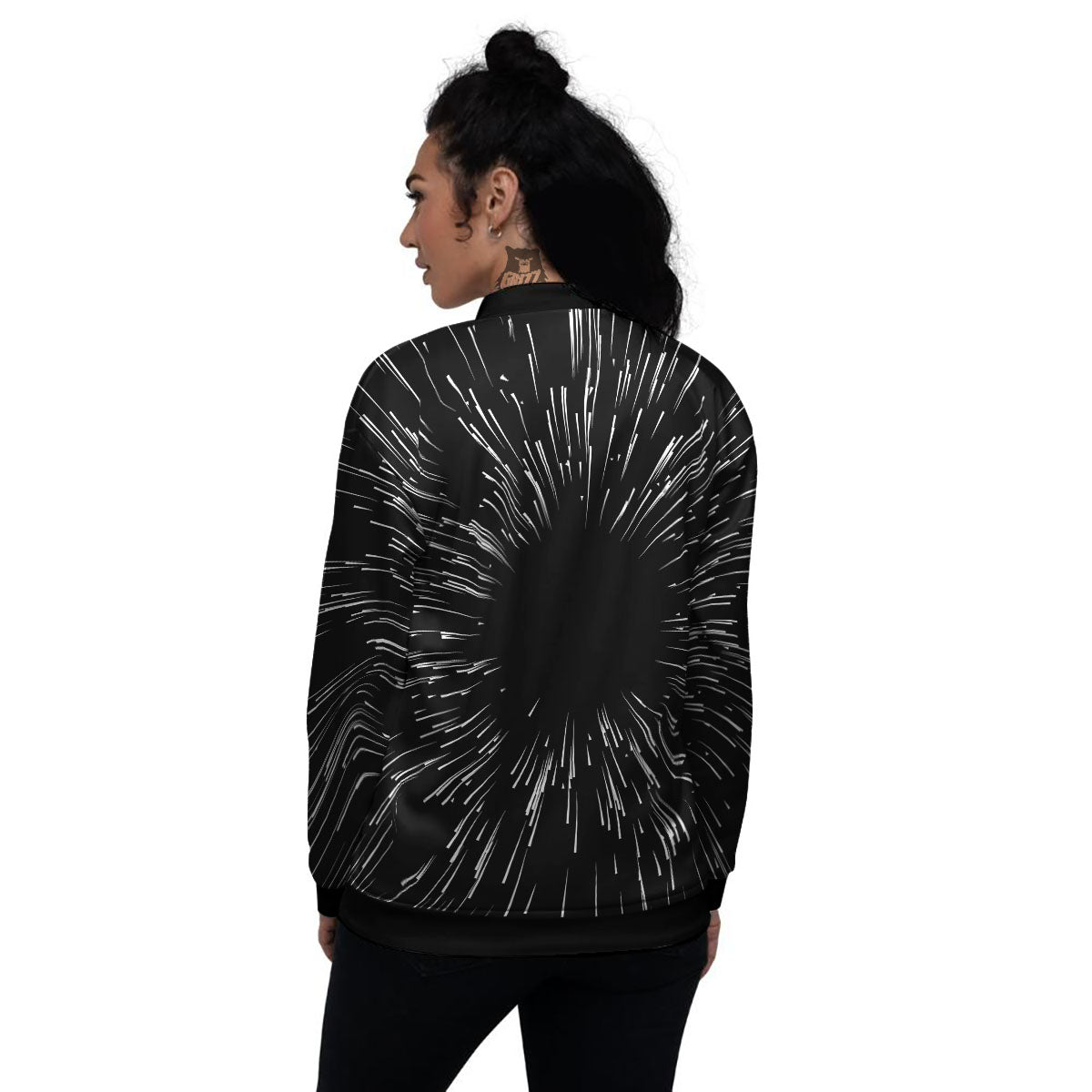 Hyperspace White And Black Print Women's Bomber Jacket-grizzshop