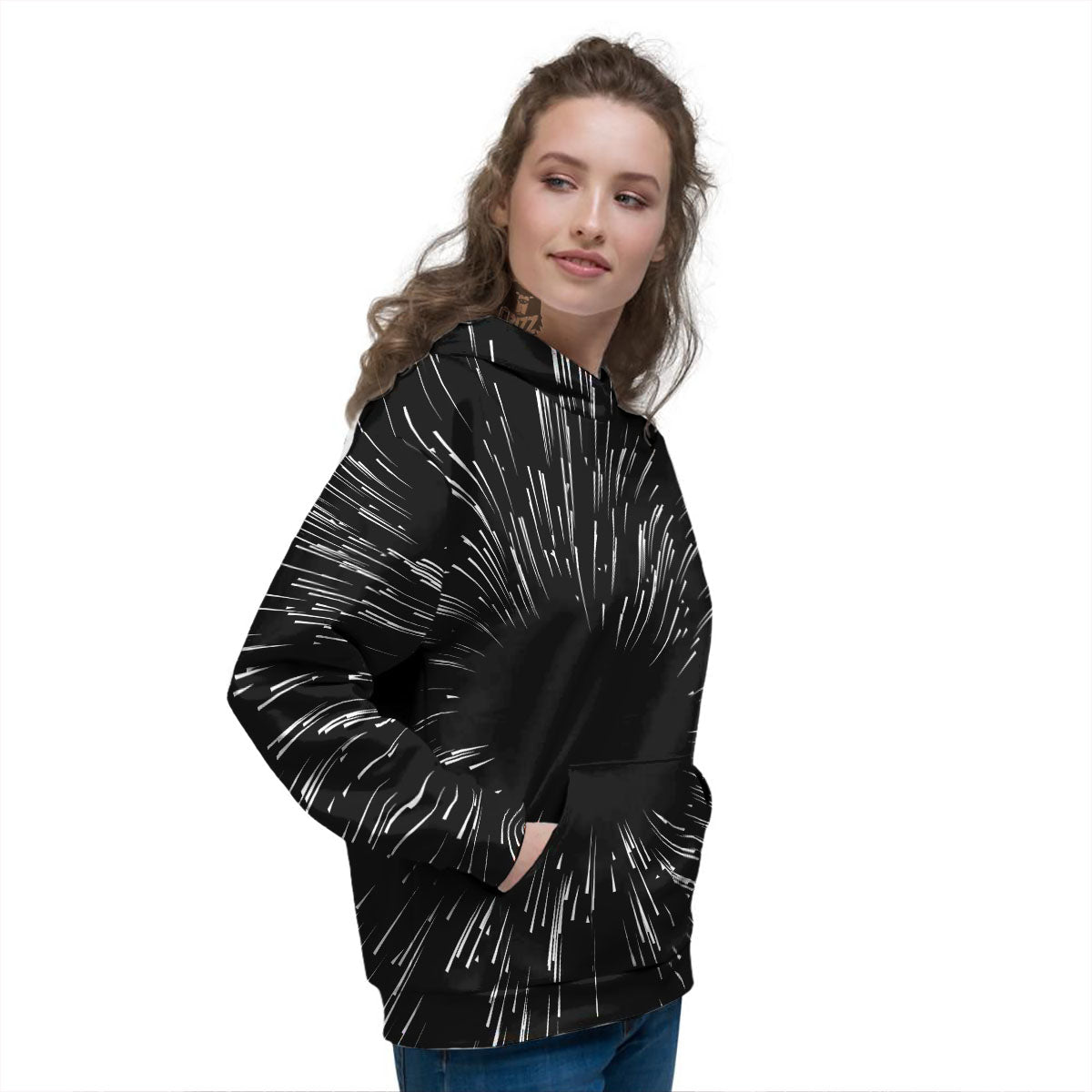 Hyperspace White And Black Print Women's Hoodie-grizzshop
