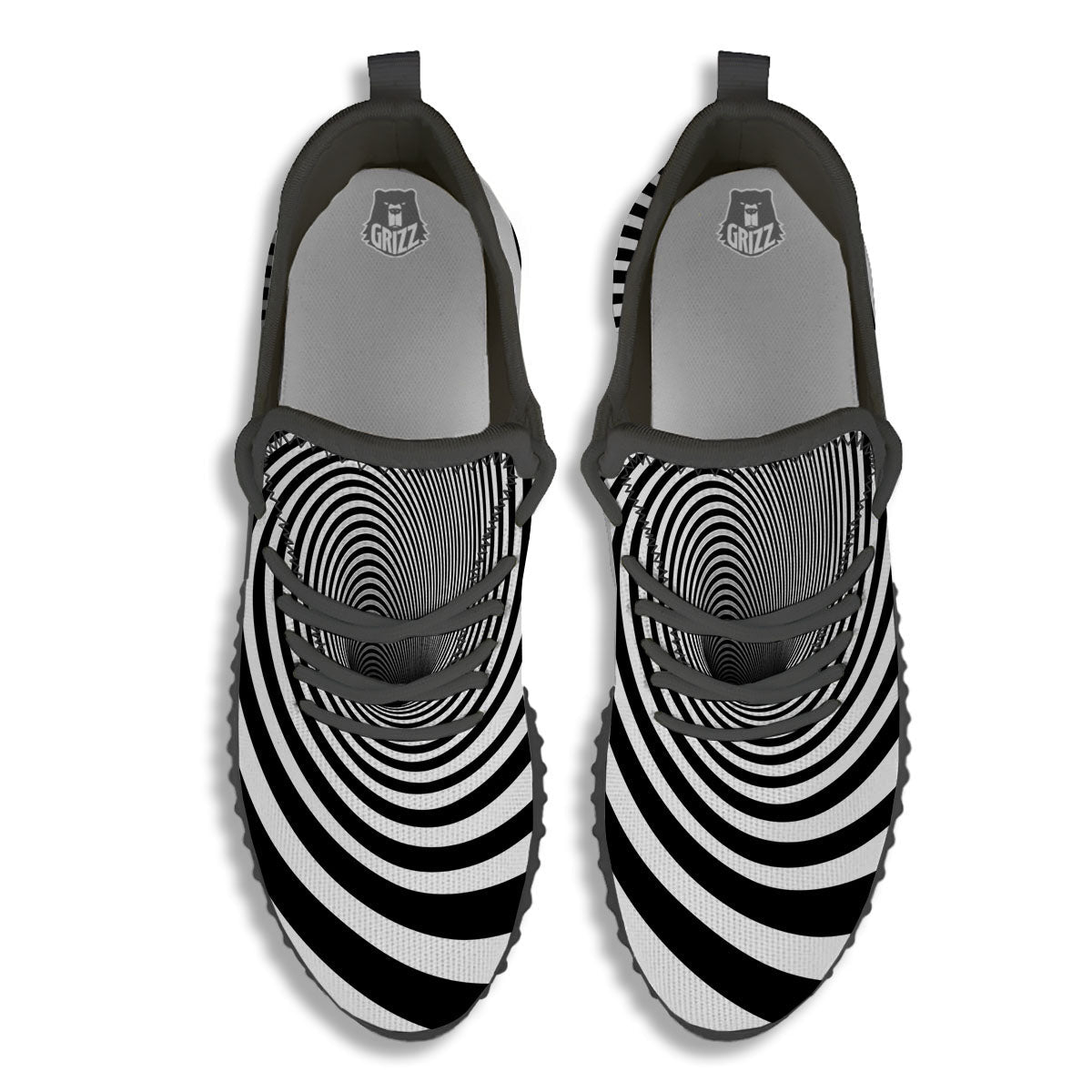 Hypnotic Illusion White And Black Print Black Walking Shoes-grizzshop
