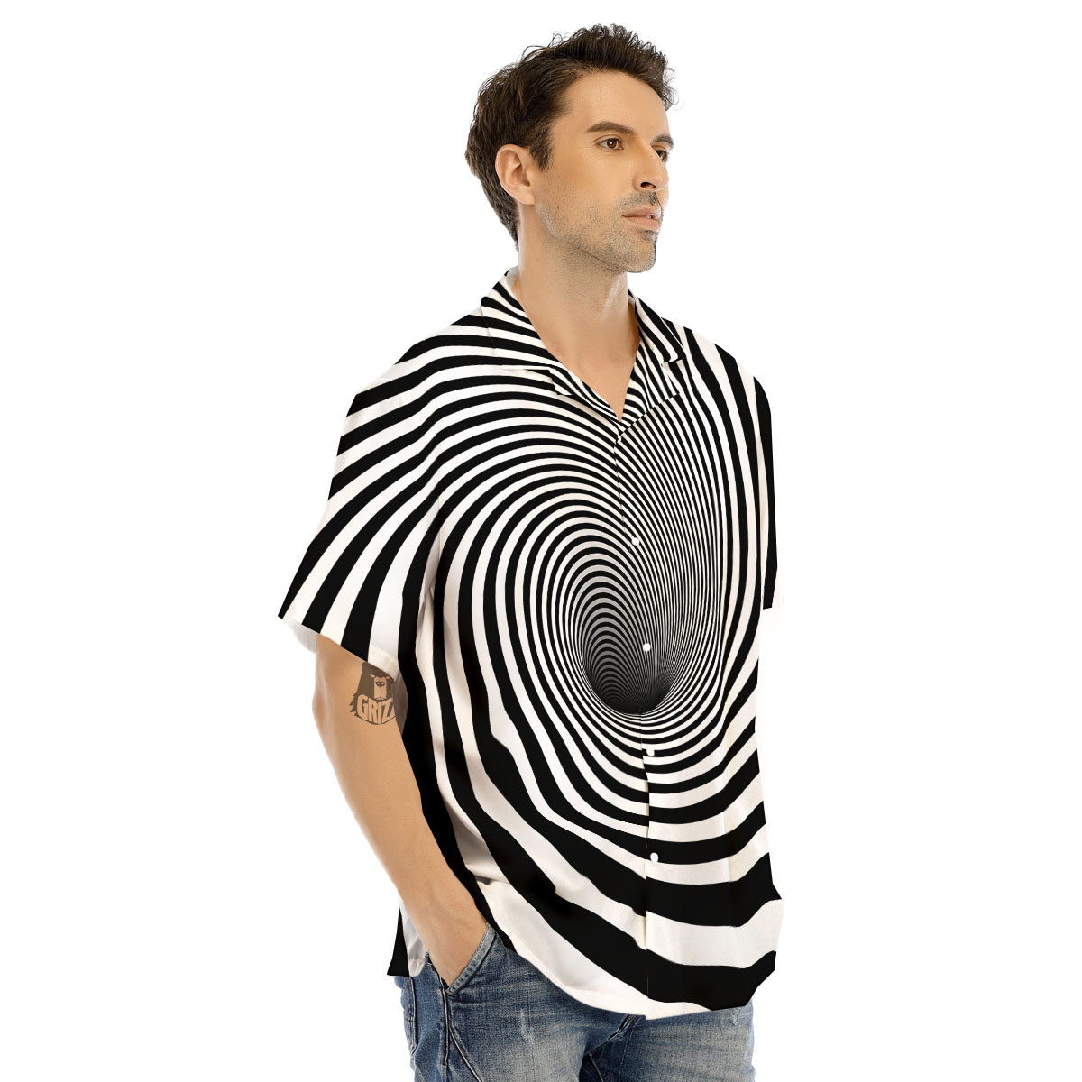 Hypnotic Illusion White And Black Print Men's Hawaiian Shirt-grizzshop