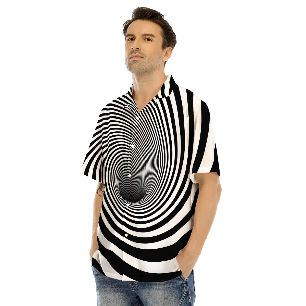 Hypnotic Illusion White And Black Print Men's Hawaiian Shirt-grizzshop