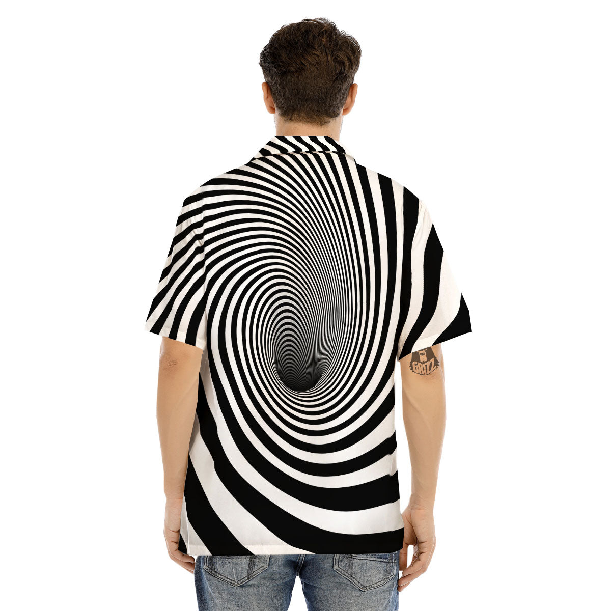 Hypnotic Illusion White And Black Print Men's Hawaiian Shirt-grizzshop
