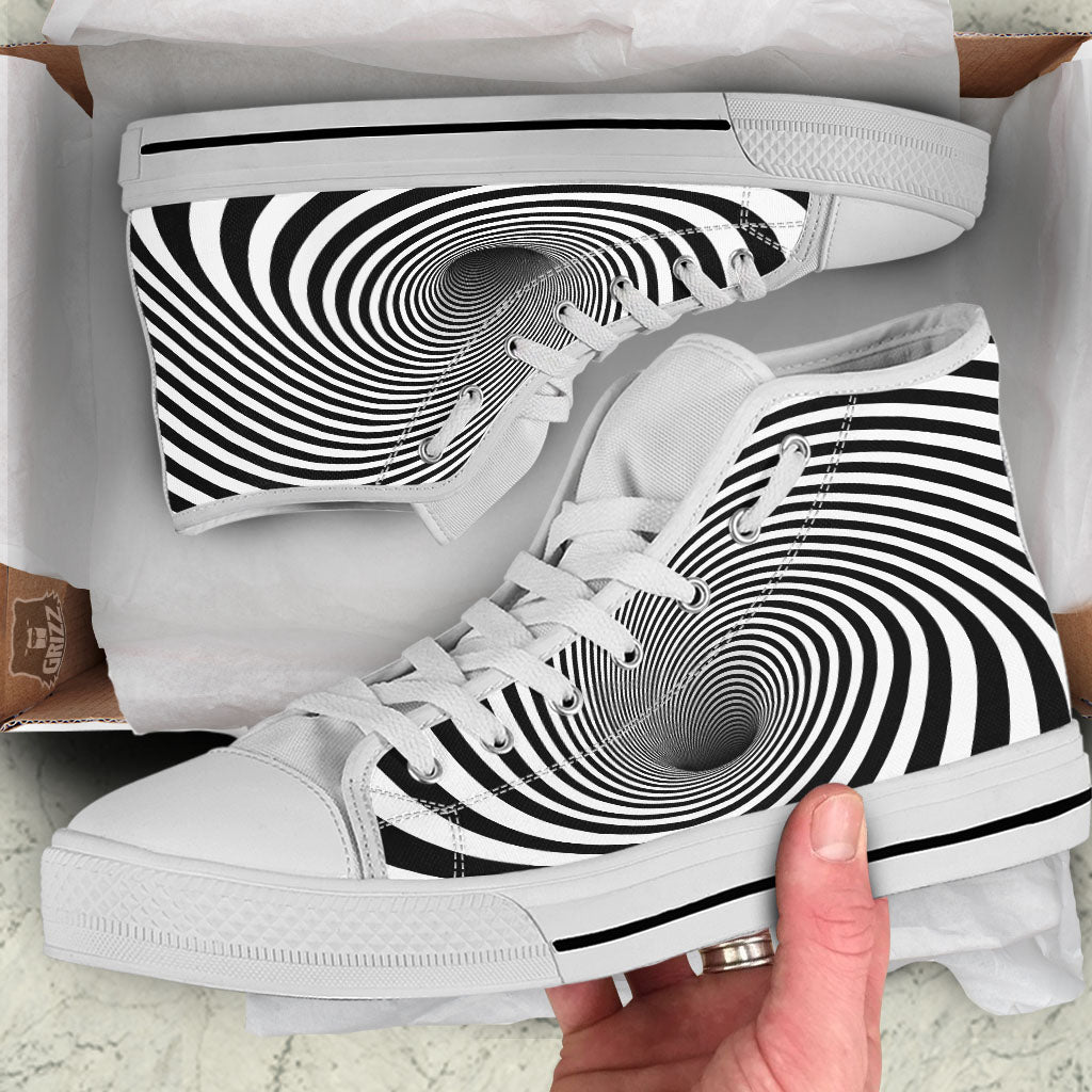 Hypnotic Illusion White And Black Print White High Top Shoes-grizzshop