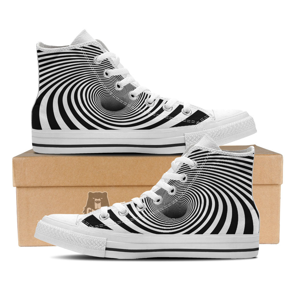 Hypnotic Illusion White And Black Print White High Top Shoes-grizzshop