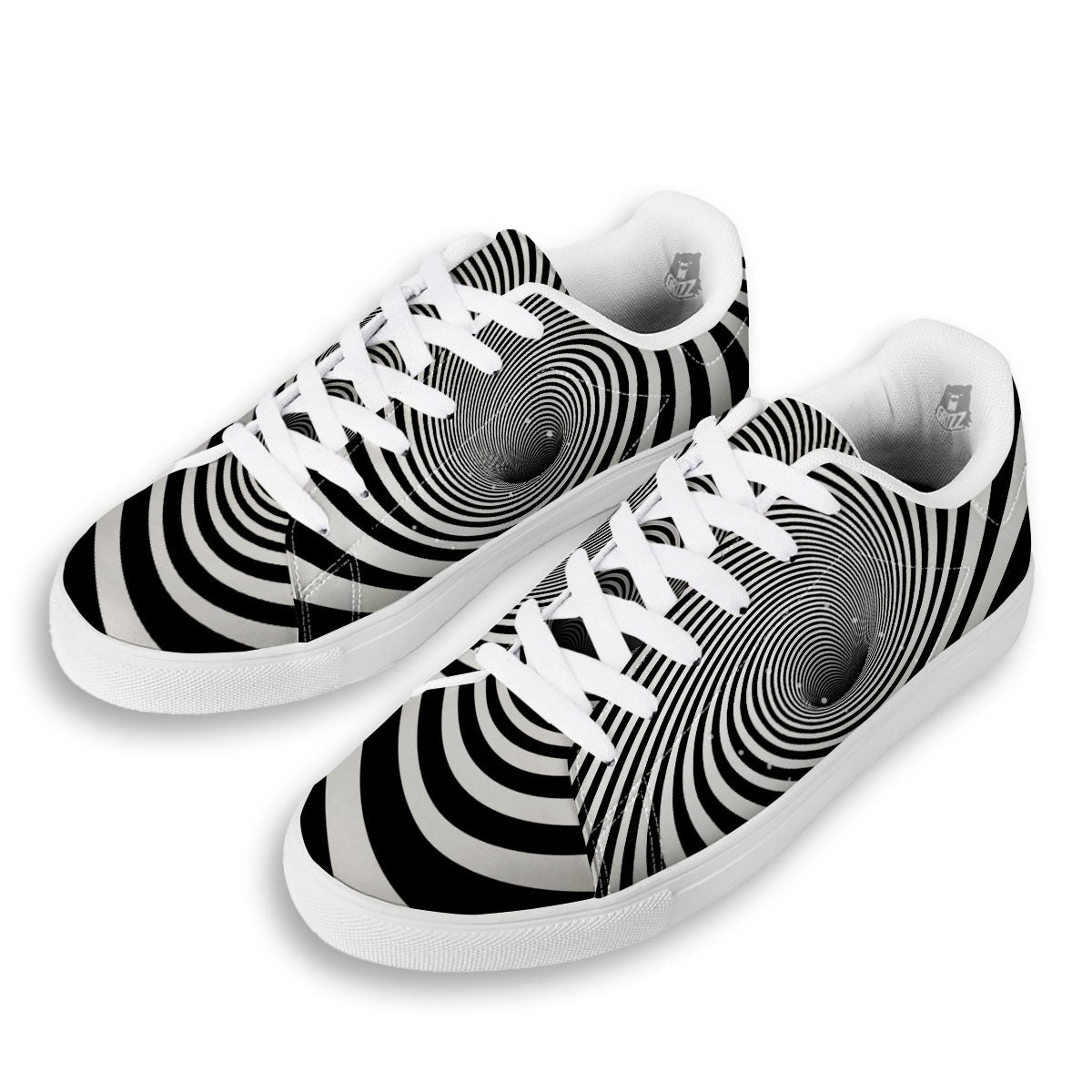 Hypnotic Illusion White And Black Print White Low Top Sneakers-grizzshop